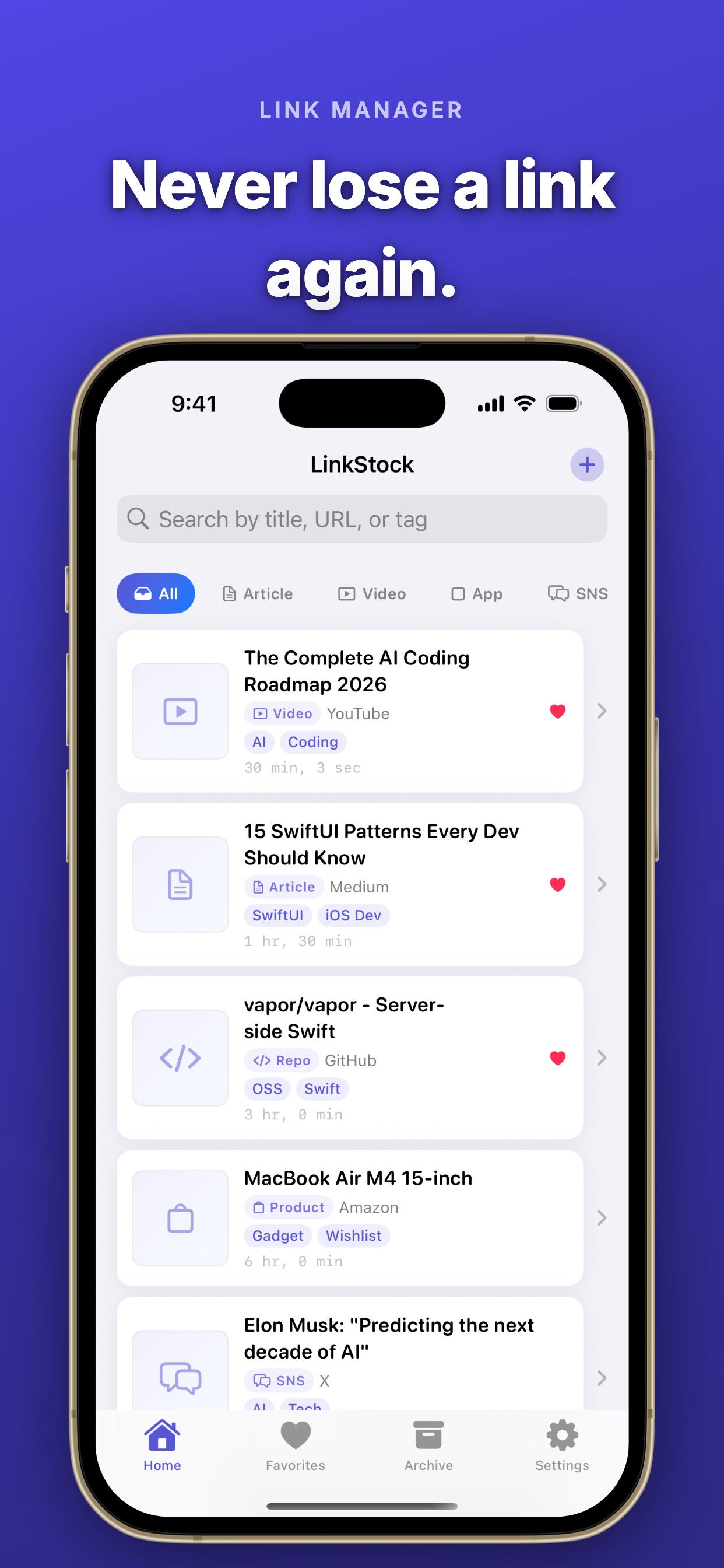 LinkStock home screen