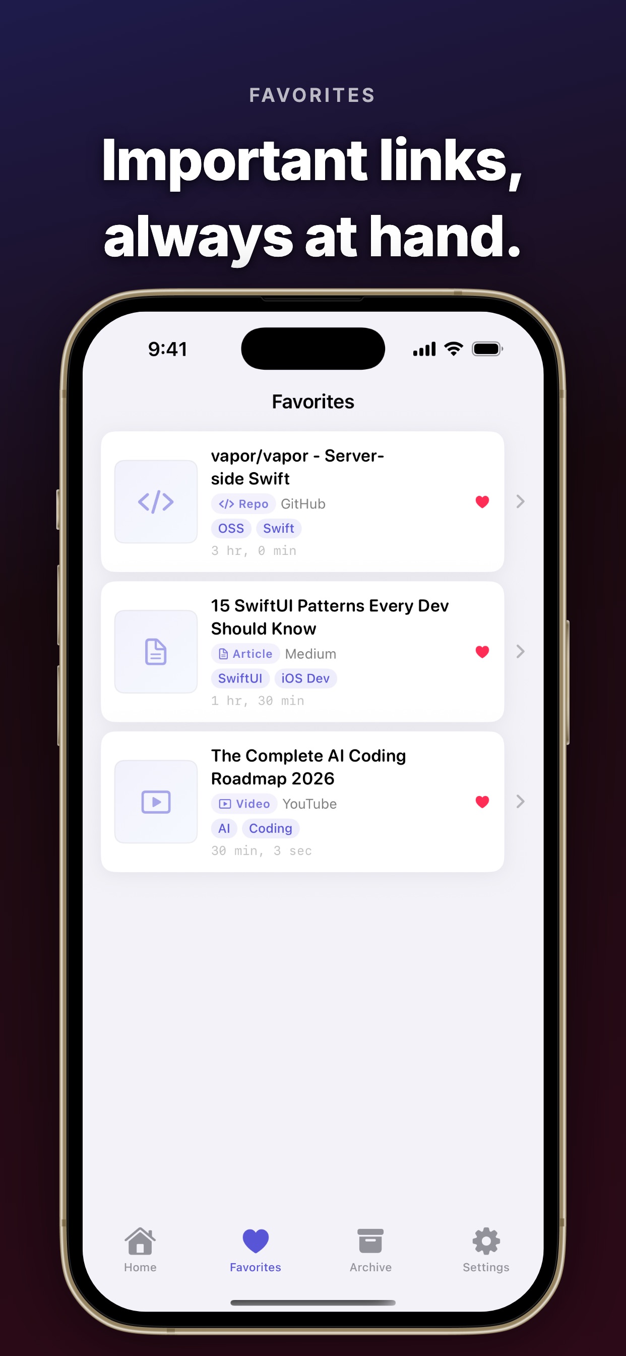 LinkStock favorites screen